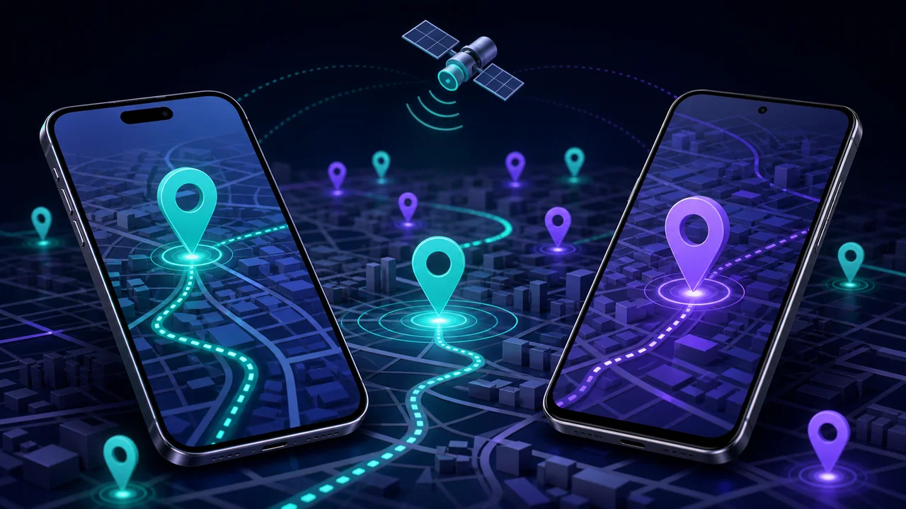 Telefone sobre mapa digital com sinais de localização protegida